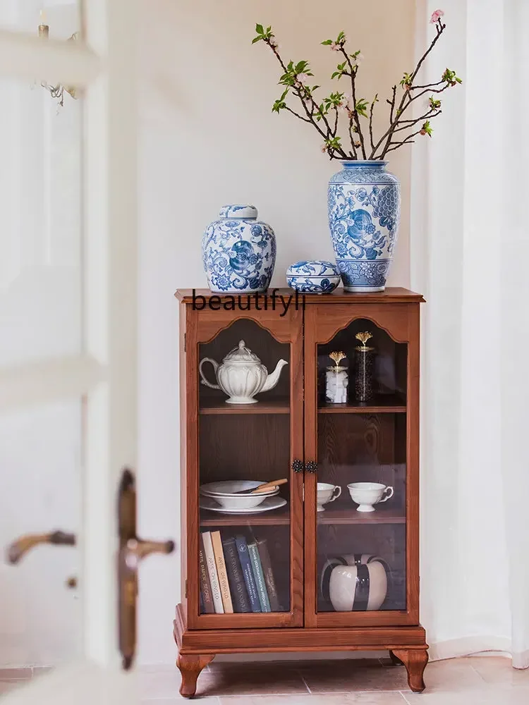 

Vintage Solid Wood Home Entrance Dining Side Locker Corridor Decoration Side Cabinet storage cabinet furniture