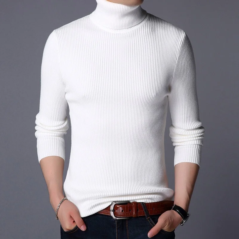 겨울 신상 남성 하이넥 니트 풀오버, 보터밍 스웨터, 남성 패션 캐주얼 슬림 단색 스트레치 스웨터