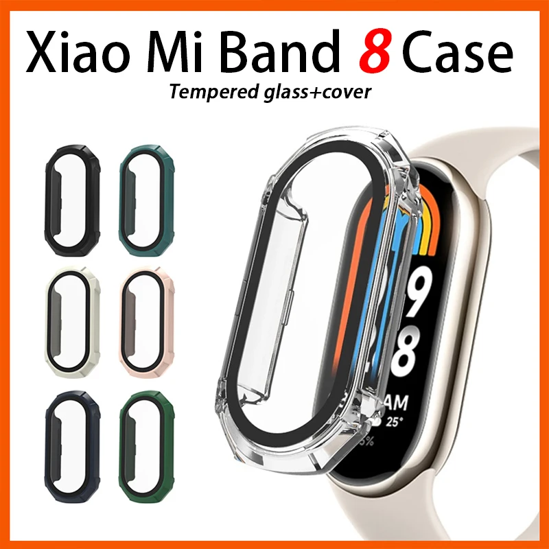 HD film+Case for xiaomi mi band 8 PC bumper screen protector smartwatch miband8 Tempered glass+Cover on smart band 8 Accessories