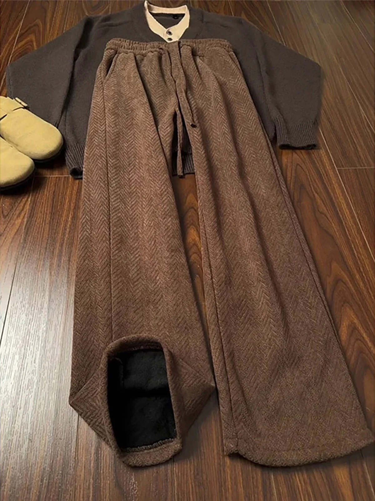 

ex Brown Plaid Sweatpants Straight Leg Casual Trousers Spring Autumn Versatile Loose Fit Comfortable Straight Tube Long P...