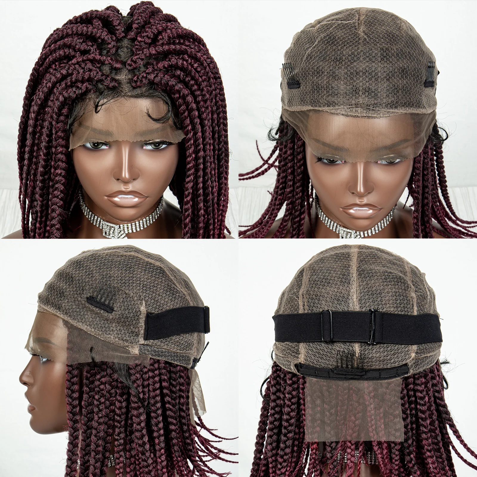 Perruque synthétique courte tressée pour femmes noires, perruques Bob, pleine dentelle, cheveux au crochet, tresses de boîte sans nœuds, perruques avant en dentelle, 99J