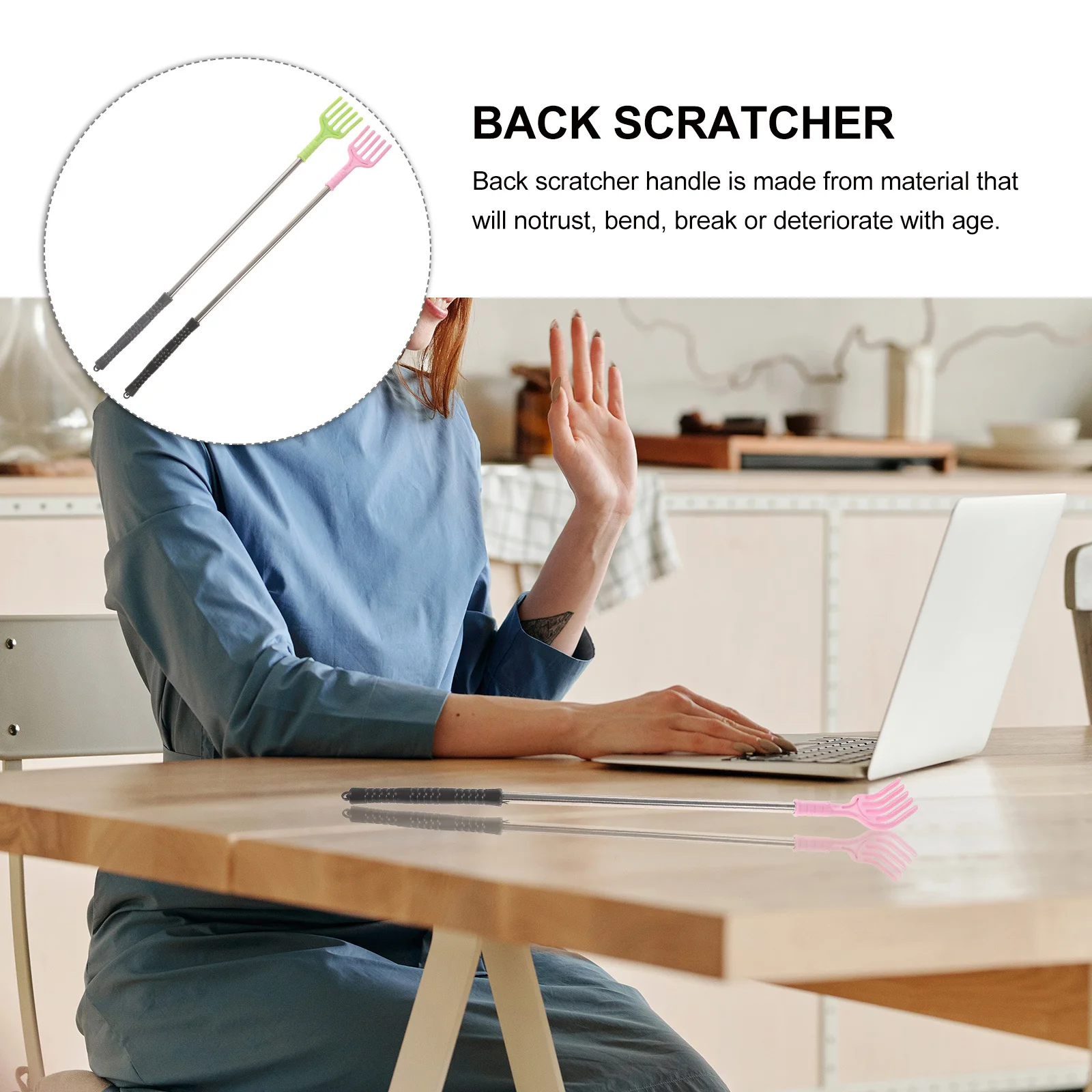 Rascador de espalda de Metal, mango de rascador corporal a prueba de herrumbre, diseño ergonómico, alivio de la picazón, palo de masaje de manchas difíciles de alcanzar, 2 uds.