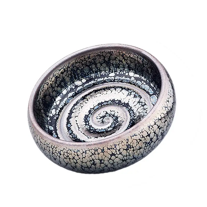 

JZ296 Swirl Handmade Tenmoku Teacup Chinese Porcelain Bowls Chawan w/Great Glaze Handcrafted Kungfu Tea Cup Giftbox/JIANZHAN