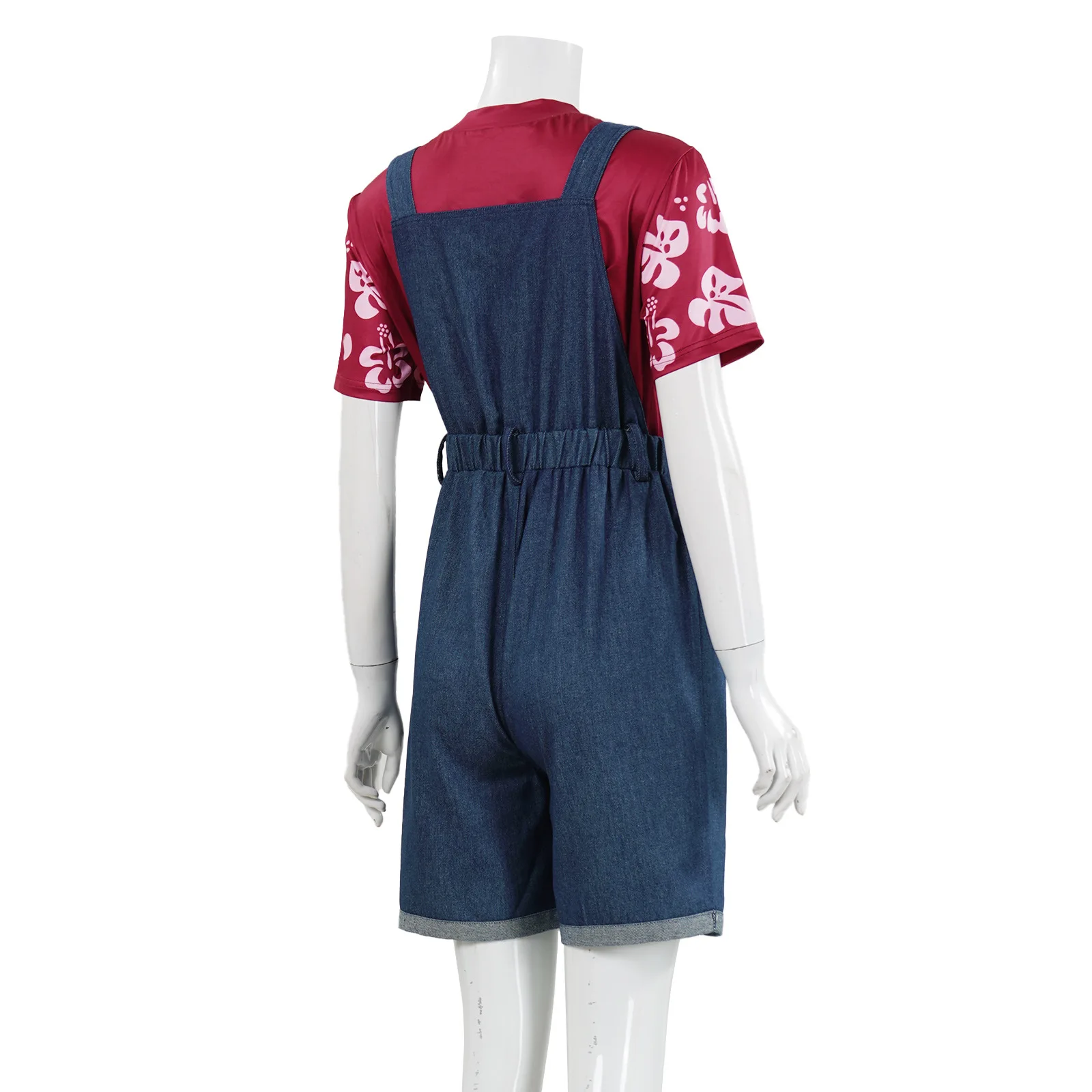 أزياء فيلم ليلو التأثيرية وزرة زرقاء وتي شيرت أحمر لحفلات الهالوين كرنفال للنساء والفتيات #3