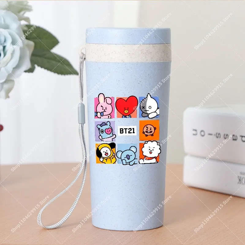 350ml BT21 Portable Water Bottle COOKY TATA RJ Cute Anime Leak-proof Plastic Drinking Cup Milk Coffee Juice Cup Drinkware Gift view 3