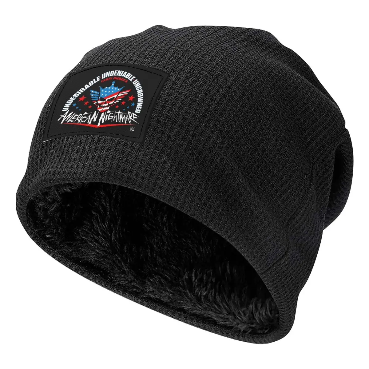 Cody Rhodes Mes Waffle Knit Fleece Lined Beanie with PU Leather Patch Unisex Warm Winter Soft Cap