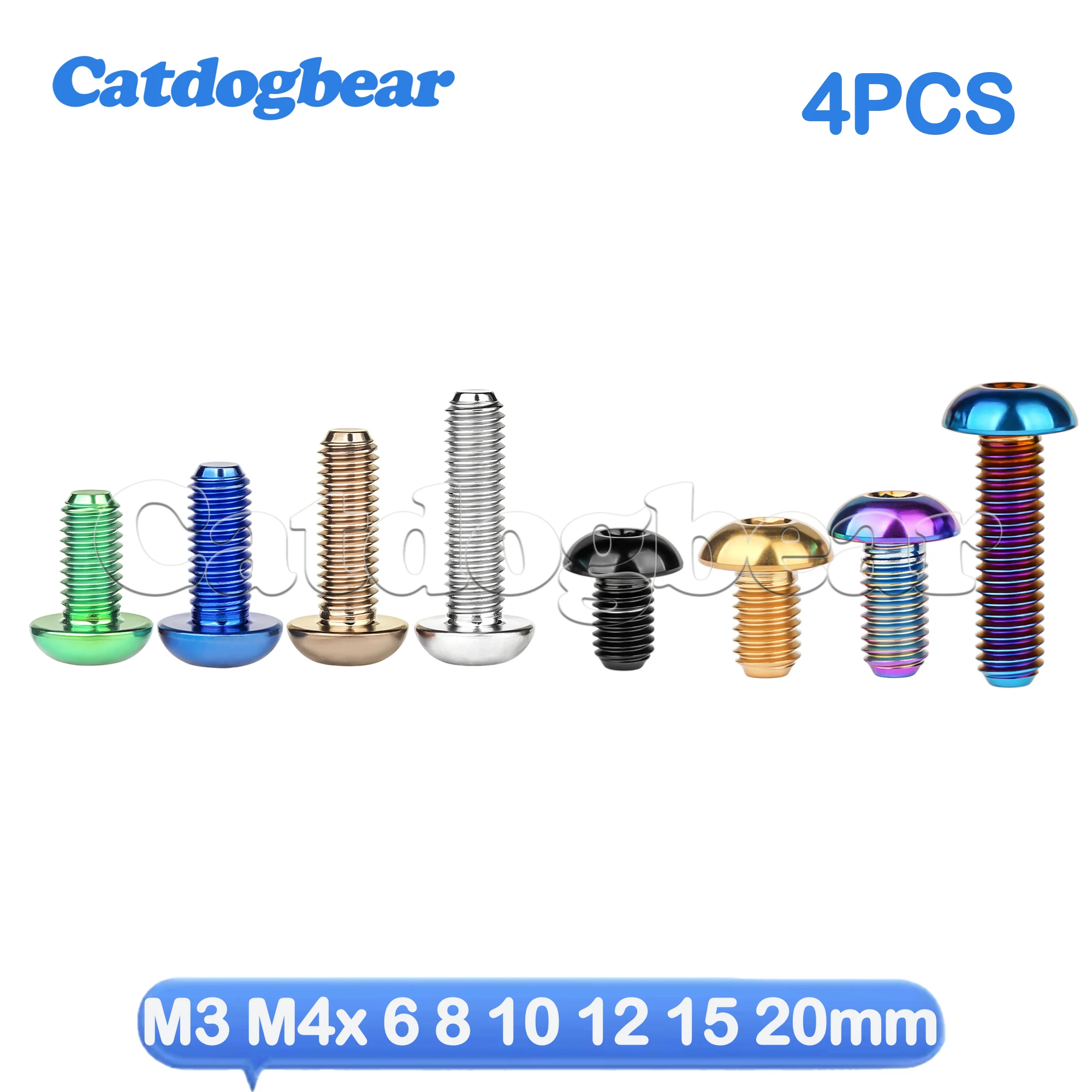 

Catdogbear 4Pcs Titanium Ti Bolts M3 M4 x 6 8 10 12 15 20mm Inner Hexagon Half Round Head Screw for Bike Bicycle Fasteners