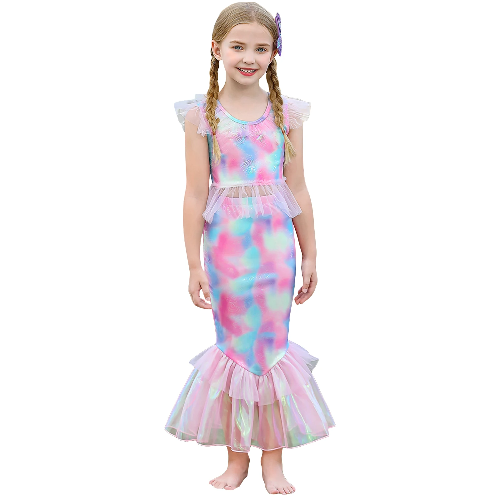 Listenwind Kids Girls Mermaid Costume Tie-Dye Rhinestones Mermaid Skirt Set and Briefs for Toddler Party Cosplay Outfit