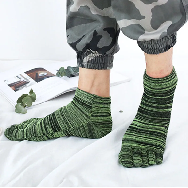 5 Pairs Men Boys Harajuku Casual Socks with Toes Japanese Style Colorful Cotton Sweaty Breathable Short Tube 5 Finger Mans Socks