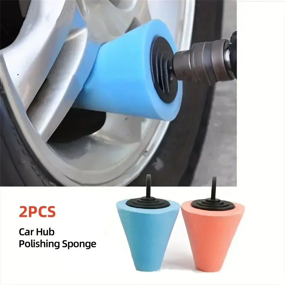 

2pcs Orange & Blue Conical Polishing Sponge Wheel for Car Hub Grinding Metal Plastic Surfaces Auto Detailing Tool