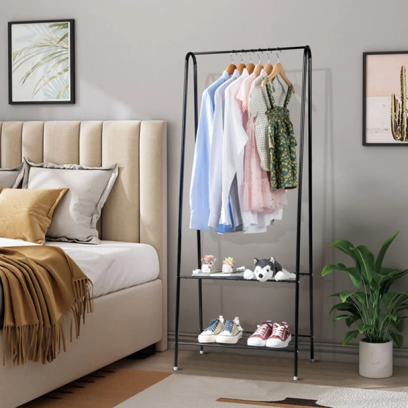 

2-Tier Living room clothes rack Simple Design Foldable Shoes Organizer Durable Fabric and Bamboo Iron Frame Shipping from USA