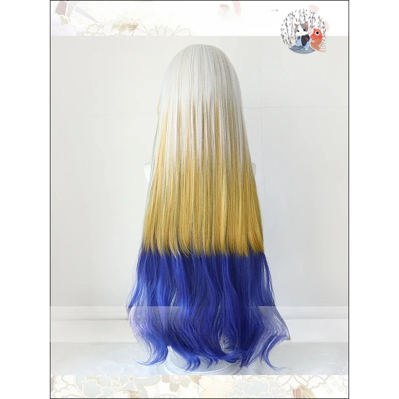 

25COSGame Arknights Shu Cosplay Wig Long Straight White Blue Golden Mixed Layered Wigs Heat Resistant Synthetic Hair + Wig Cap