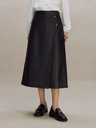 ZIQIAO Petite Size Black Long Skirt For Women 2023 Winter New Design High Waist A-line Mid-length Skirt Office Lady 23ZQ94398