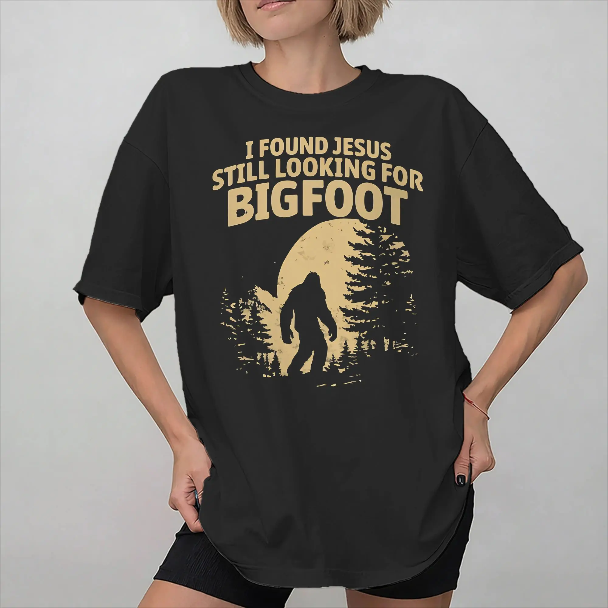 Mens Womens I Found Jesus Still Looking For Bigfoot Funny T Shirt Cotton Graphic T-Shirt  Clothing Outfits