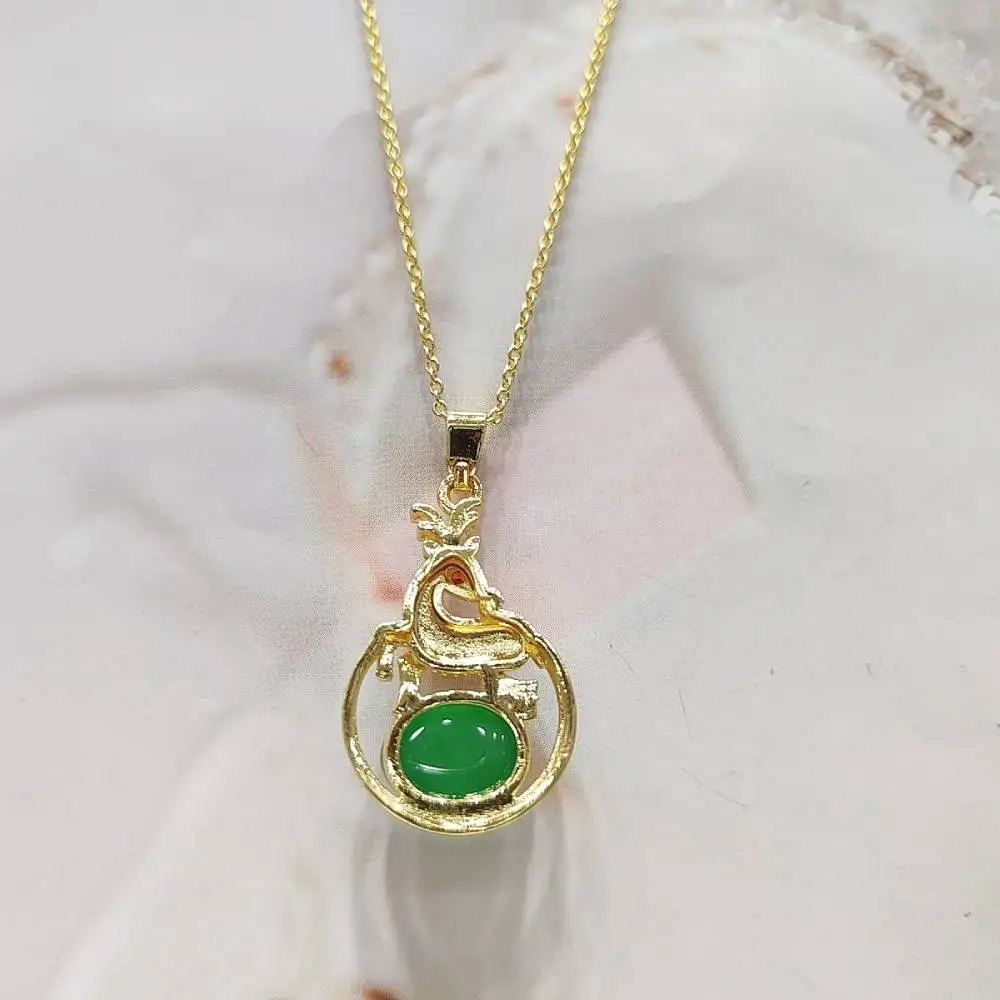 Miedziane inkrustowane chryzoprazy naturalne Jade chalcedon naszyjnik wisiorek jeleń moda kobiety Charms biżuteria prezenty