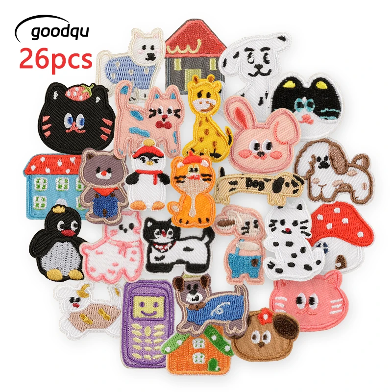26 Stücke Kleine Tiere Selbstklebende Patches Für Kleidung Eisen Auf Viel Gestickte Anime Nähen Kinder Aufkleber Jacke Stoff Parches Diy – Detail 1