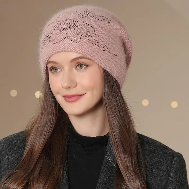 Nowa damska czapka zimowa Moda Udekoruj czapkę Beanie Mieszanka futra królika Ciepła zimowa czapka dla kobiet Casual Streetwear Dzianinowa czapka