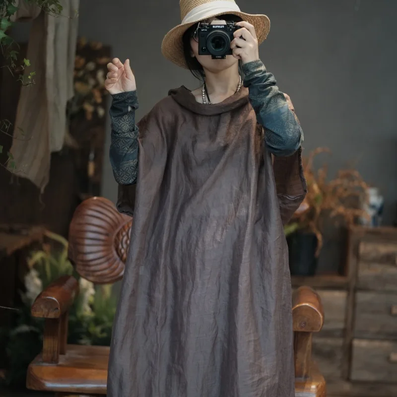 2025 New Arrival Summer Women Casual Loose Good Quality Vintage Cotton Linen Mid-calf Dress O Neck Batwing Sleeve Dresses Y289