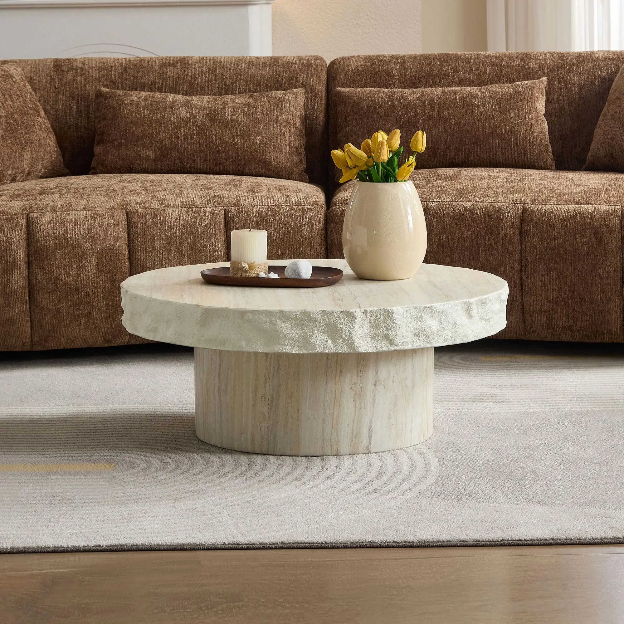 Round Coffee Tables for Living Room, Faux Mars Pattern Modern Minimalist Side Tables Accent End Table End Table for