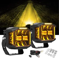 CO LIGHT Side Shooter LED Pods 5 inch Work Light Bar Spot Off Road Driving Fog Lights with Switch Wiring Harness for Trucks Cars