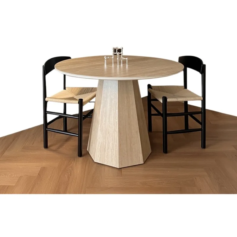 

Small apartment dining table for household use, round rock slab round table