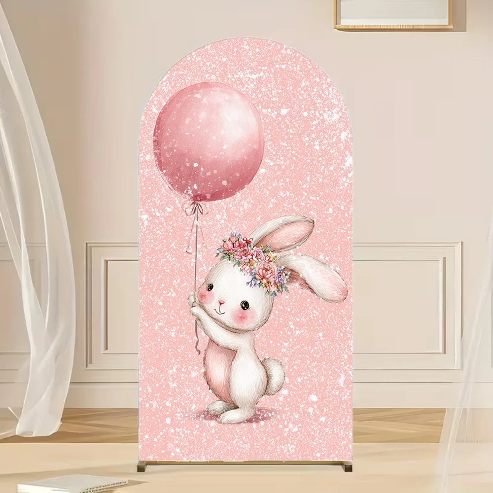 

Custom 2-Sided Cute Rabbit Boho Flowers Bunny Girls Birthday Baby Shower Covers Chiara Arch Background Decor Backdrop