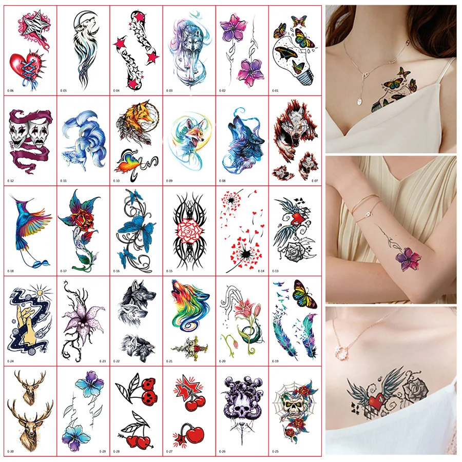 Autocollants de Tatouage Temporaires Imperméables pour Homme et Femme, Série Petite et Fraîche, Simulation Épine, Poulet, Mode, 30 Pièces