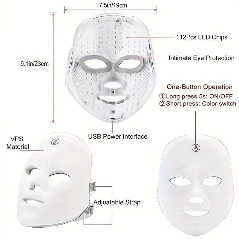 7-kleuren LED-gezichtsmasker Fotonentherapie Gezicht Huidverzorgingsmasker Anti-acne-therapie Huidverjonging Rimpelverwijdering Gezichtsschoonheidsmasker