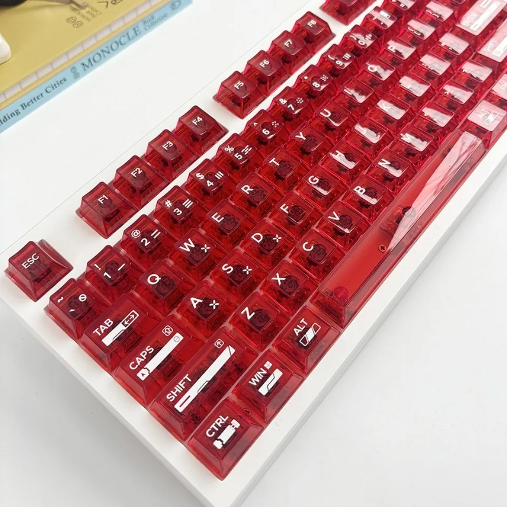 122 Keys Red Transparent Keycaps Full Set Cherry Height Thermal Sublimation For 61 68 75 84 87 98 104 108 Mechanical Keyboard