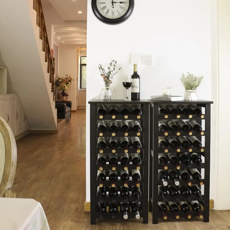 

Bamboo Wine Rack, 28 Bottles Display Holder with Table Top, 7-Tier Free Standing Storage Shelves for Kitchen, Pantry,
