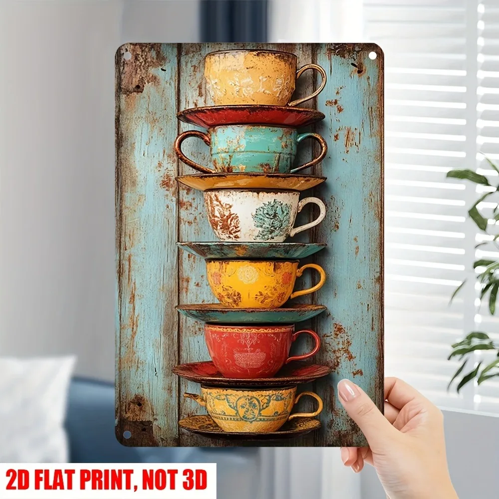 Vintage Kaffeetassen-Retro-Schild |   8x12 Zoll Leuchtende Metalldekoration für Café oder Heimdekoration
