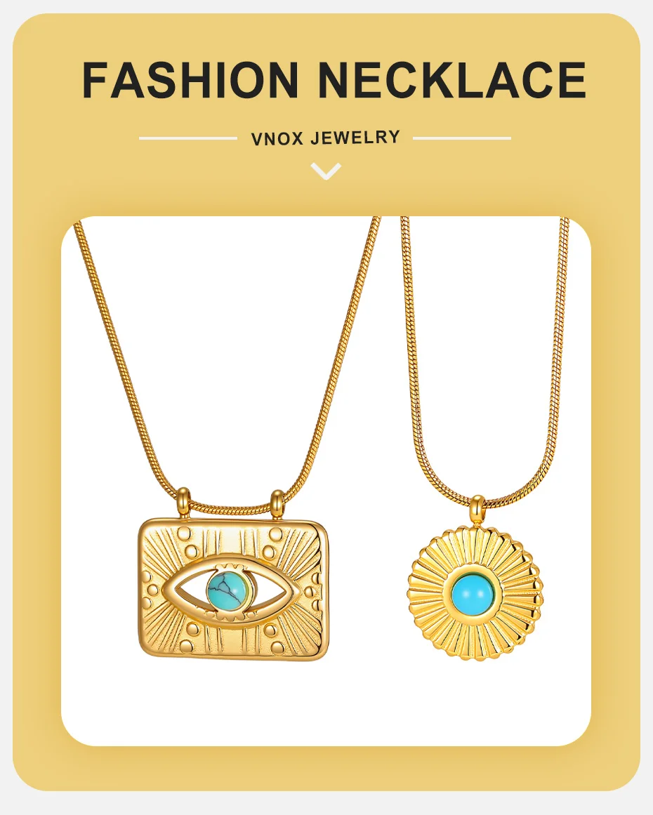 Vnox Vintage Böses-Auge-Anhänger-Halsketten für Frauen, vergoldeter Edelstahl, Türkis-Schlangenkette, Anhänger, Alltagsschmuck – Detail 1