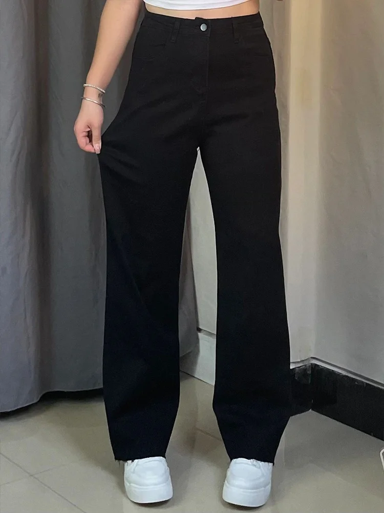 

Женские джинсы с высокой талией, драпировкой и вышивкой, широкие прямые брюки свободного кроя в корейском стиле, из смесового хлопка, для повседневной носки