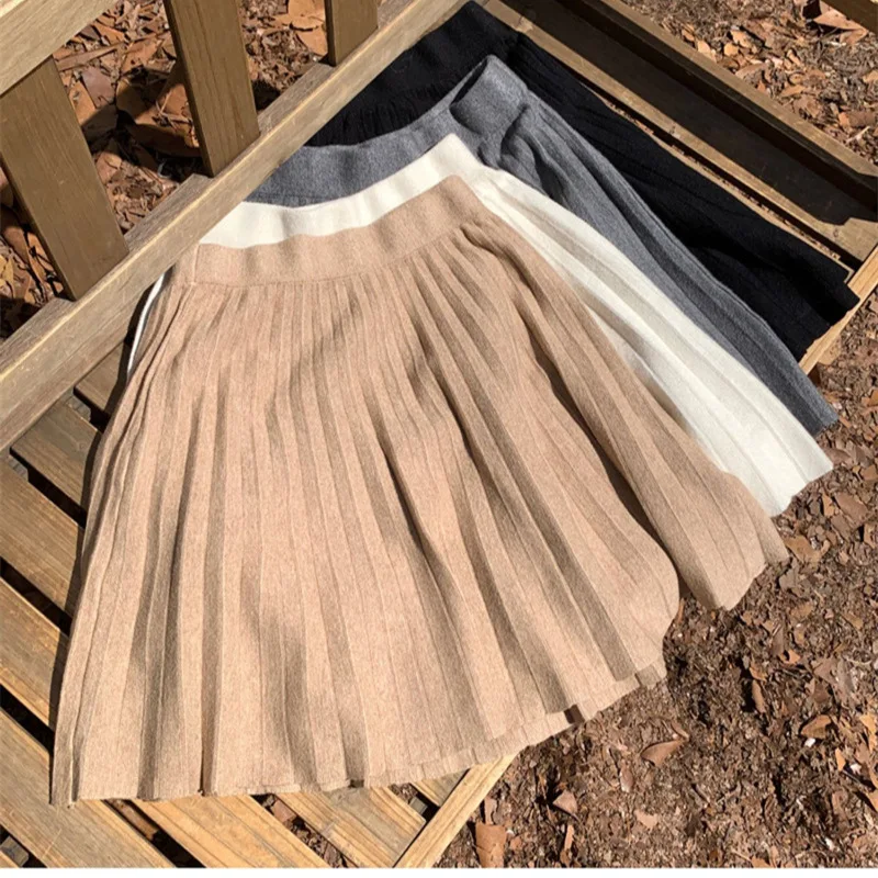 

Spring Knit White Mini Pleated Skirts For Women A Line Skirt Gray High Waist Women Knitted Pleated Short Skirts Korean Fashion