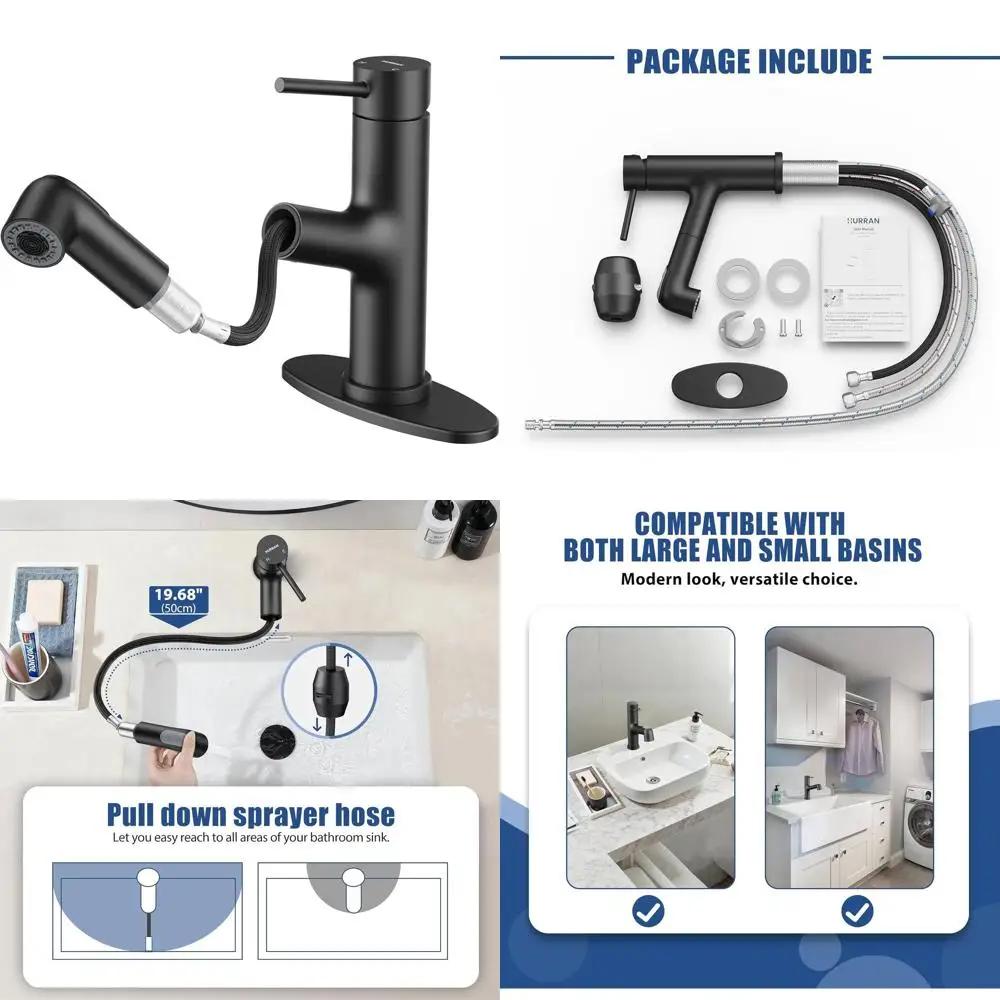 

Matte Black Stainless Steel Single Handle Bathroom Mixer Tap with 2 Modes for Utility Sinks