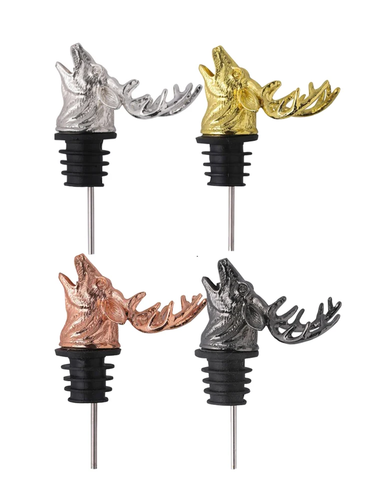 

9.5cm New Stainless Steel Stag's Head Pourer Spout Stag's Head Shape Wine Bottle Silicone Bottle Stopper Club Bar Accessories