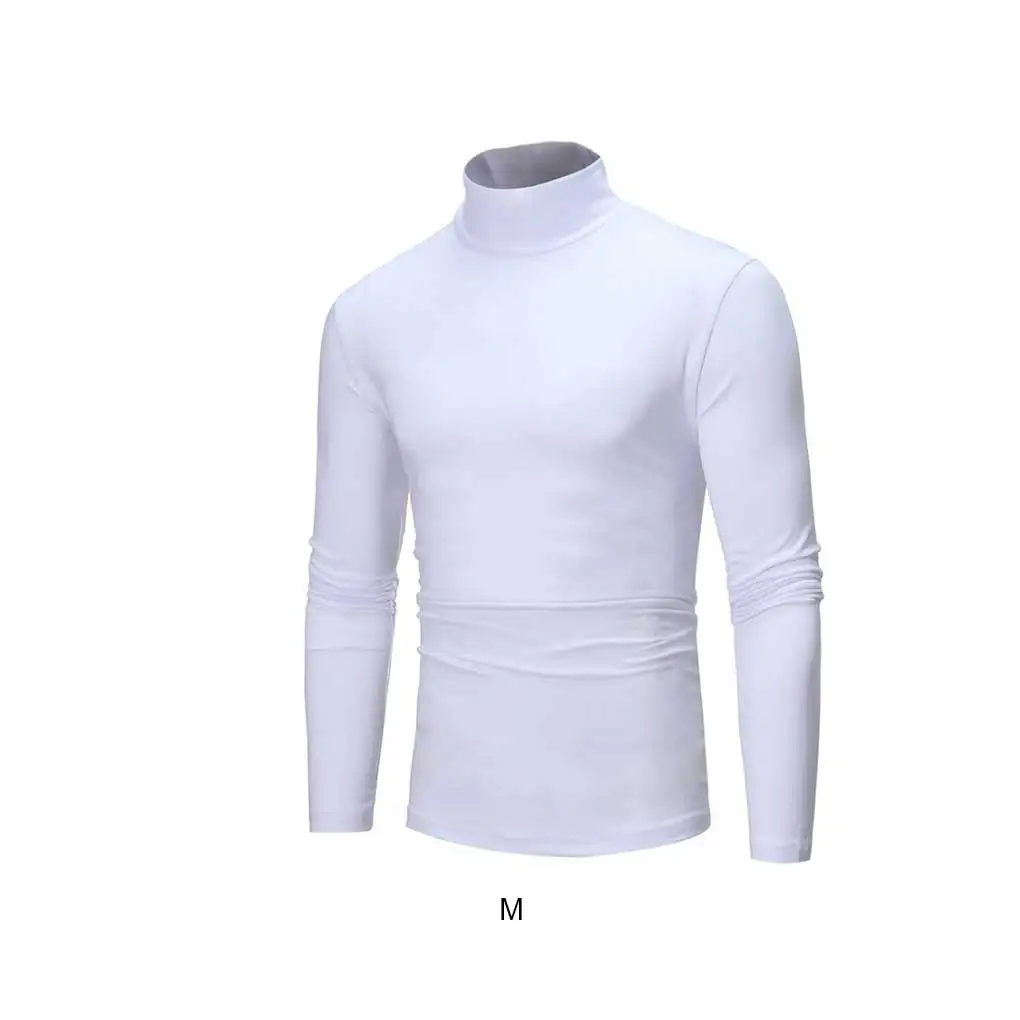 Man Thermal Underwear Tops Turtleneck Long Sleeve Pullover Soft Home Office School Sleep Slim Shirt Male White