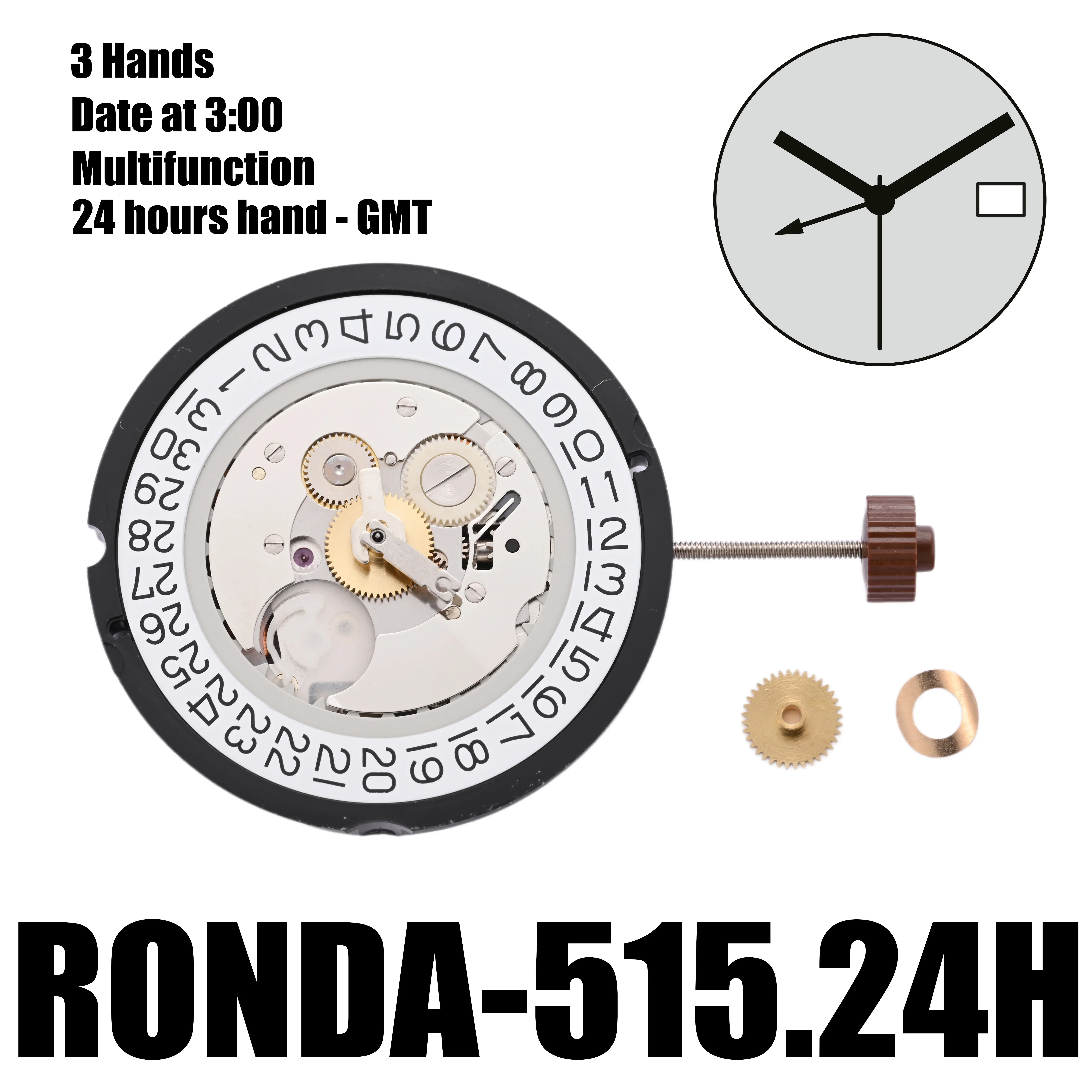 515.24H Movement Swiss Ronda 515.24H Movement One Jewel Functional Datewheel Watchmaker Replacement Fitting SR920SW