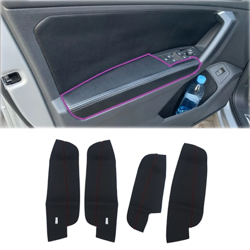 

For VW Tiguan 2017 2018 2019 4pcs Microfiber Leather Interior Door Handle Armrest Panel Cover Protective Trim