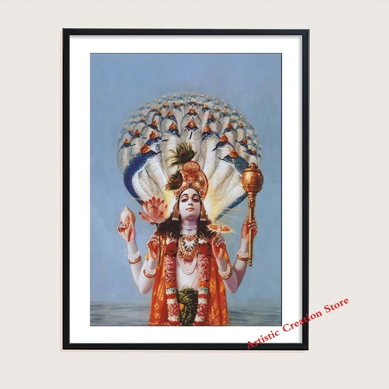 Indian Gods Vishnu Brahma and Shiva Art Canvas Painting Indian Hindu Devotional Vintage Posters Wall Art Aesthetic Room Decor