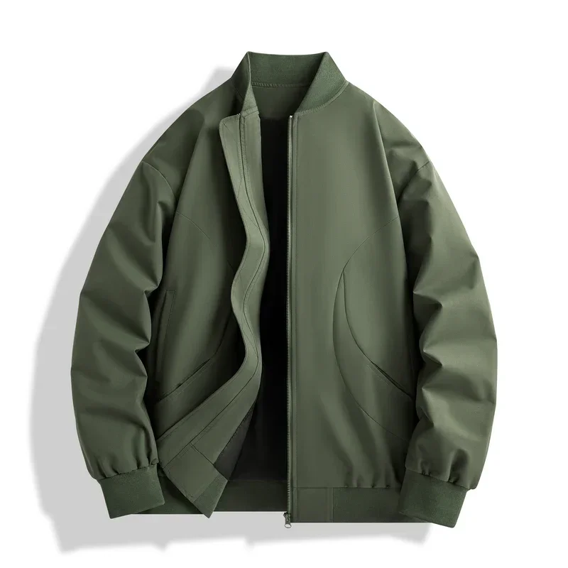 Army Green Baseball Jacket Men Streetwear Zipper Pocket Bomber Jacket Outdoor Windproof Bike Sport Top Mens Stnad Collar Coats