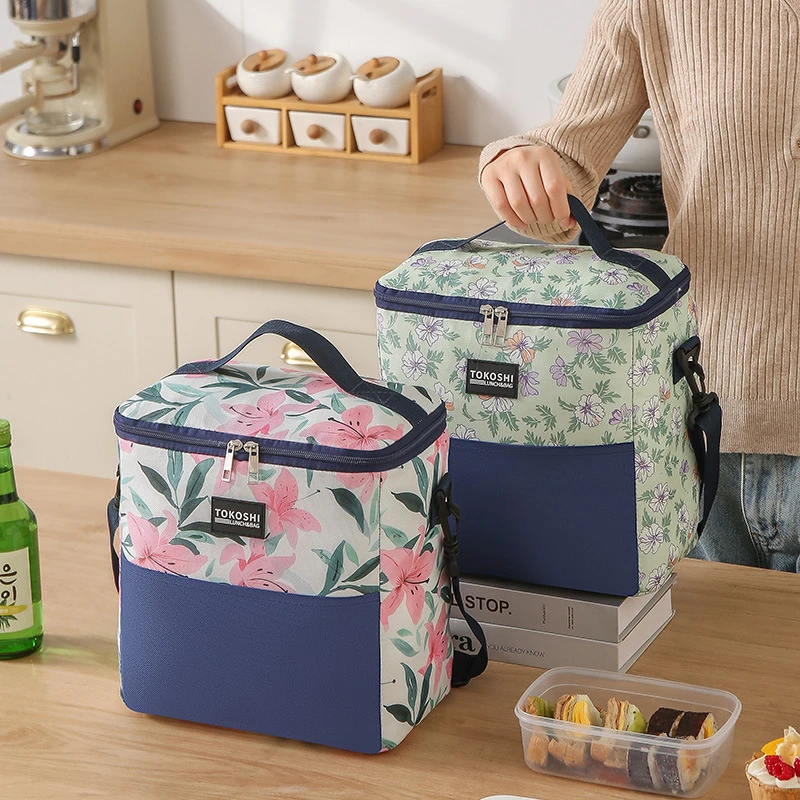 

Single Layer Large Capacity Lunch Bag Women Outdoor Picnic Food Thermal Pouch Portable Insulated Cooler Bags with Shoulder Strap