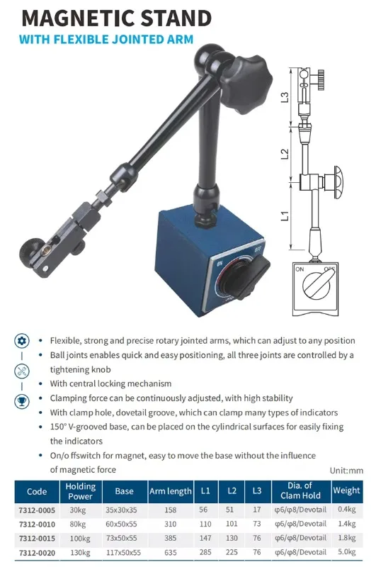 80kg Fle-xible Ma-gnetic Base Holder,  Mechanical Joint Arm for Di-al Indicator