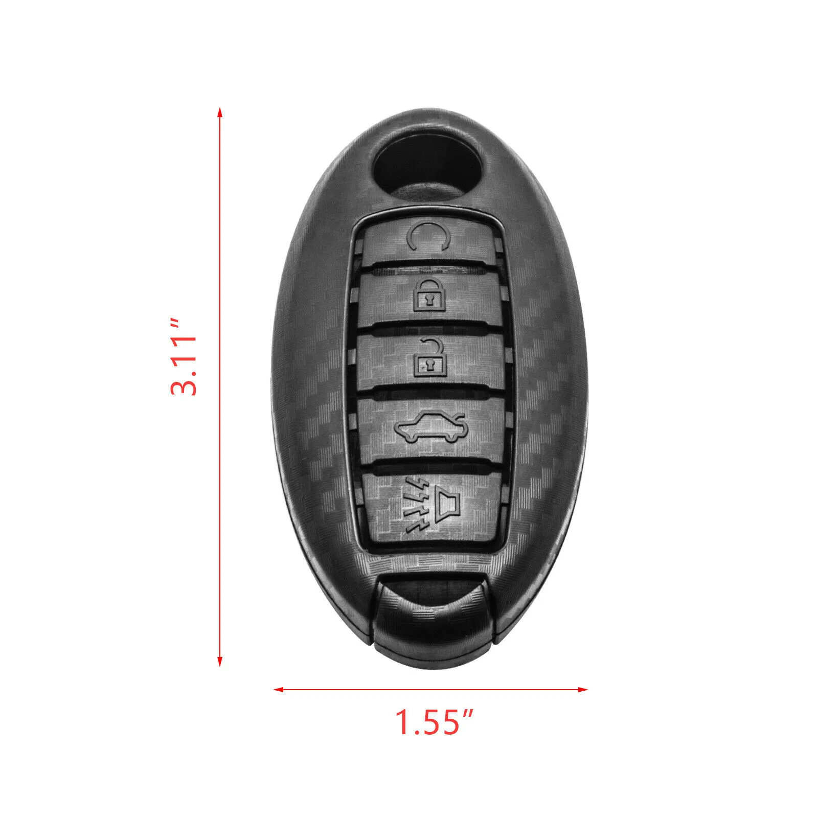 1pcs 5 Button Matte Black Car Key Case Carbon Fiber Style Smart Key Fob Cover Case Holder For Nissan Infiniti