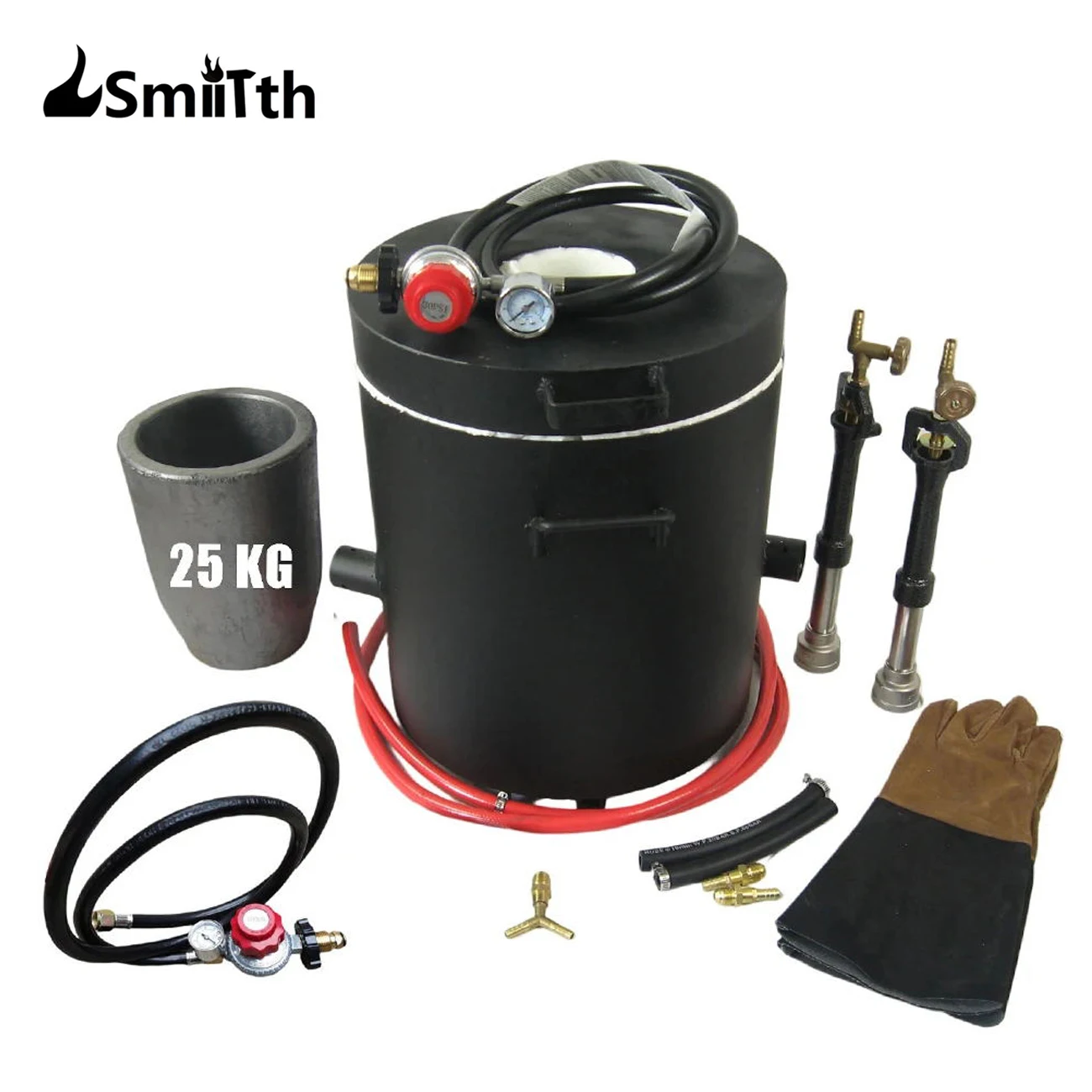 LSMIITTH 25 KG Large Propane Metal Melting Furnace Smelter Kit Dual Forge Burner Regulators Foundary Tongs Casting Tools