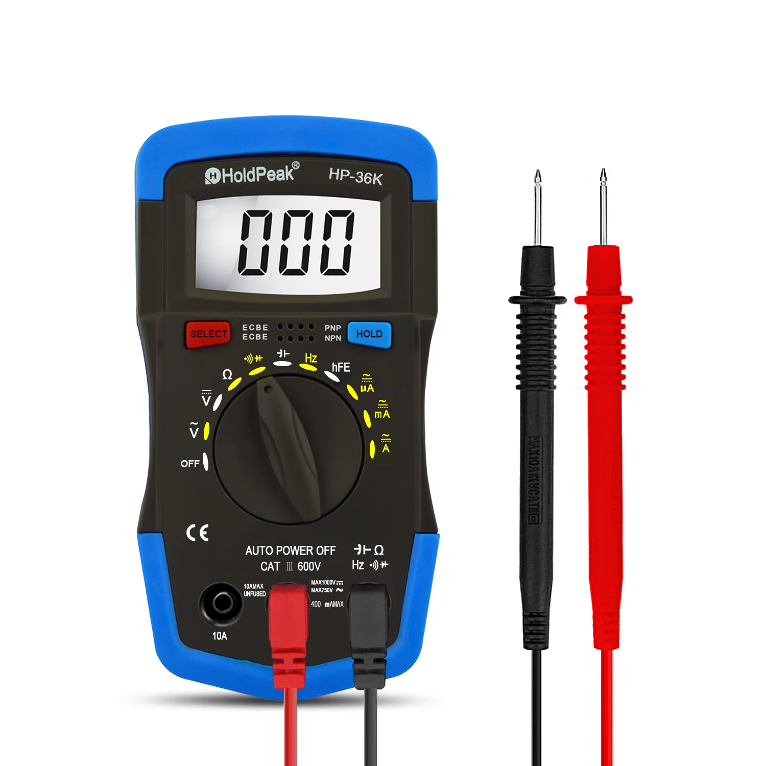 

HoldPeak HP-36K Portable Digital LCD Digital Multimeter Measure DC/AC Voltage Current Resistance Capacitance Temperature & More