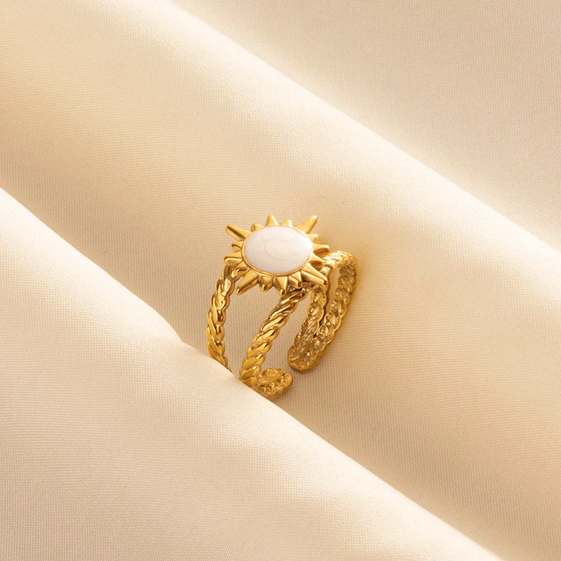 White Drip Oil Real Gold Plated Star Heart Eye Ring Open Adjustable Vintage Stainless Steel Rings For Women Men Jewelry Birthday