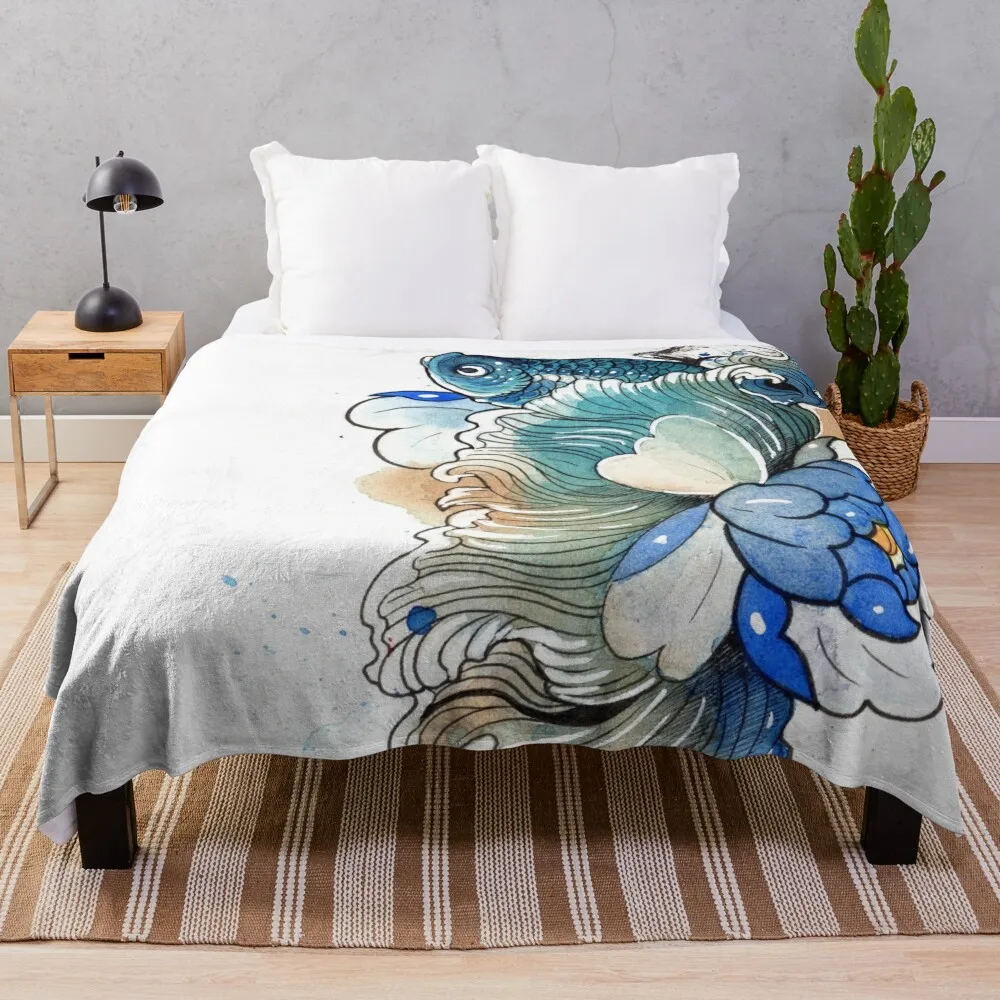 Blue - Betta Splendens Throw Blanket Custom Blankets For Sofas blankets and throws Winter beds Blankets