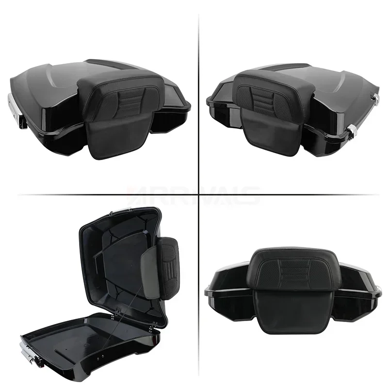 Motorcycle Black Tail Bag Trunk Top Box Case Tour Pak Pack Backrest For Harley Touring Street Glide Ultra Road King 1997-up