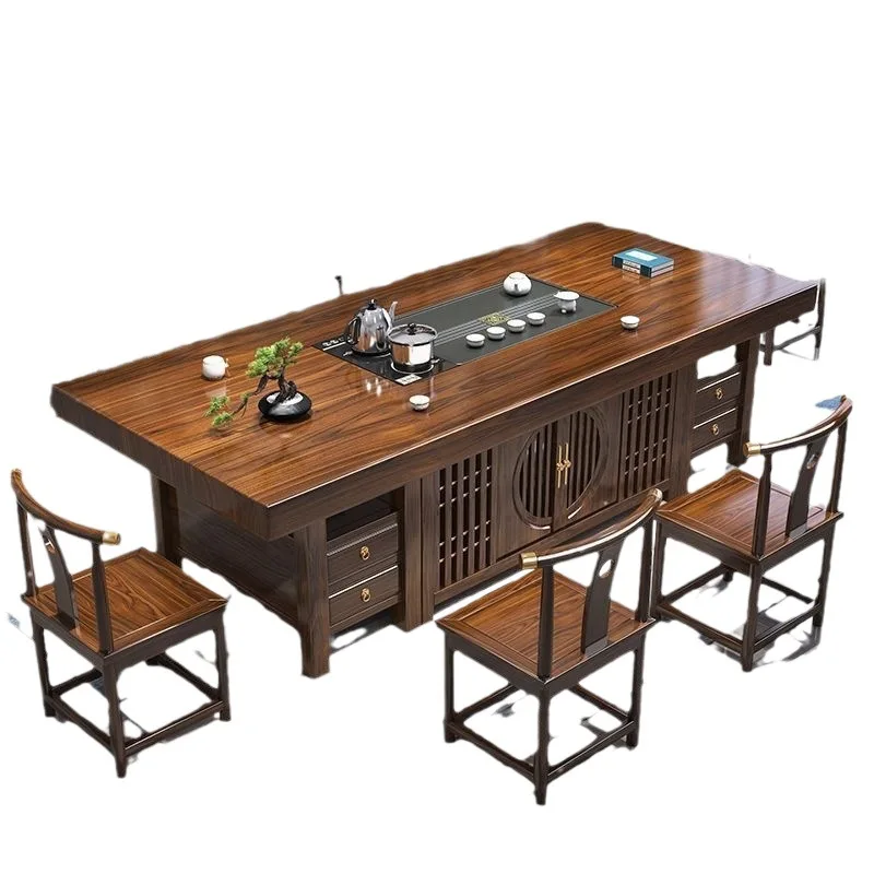 

New Chinese style, solid wood, large board tea table, office, coffee table chair, combination, zen, tea table